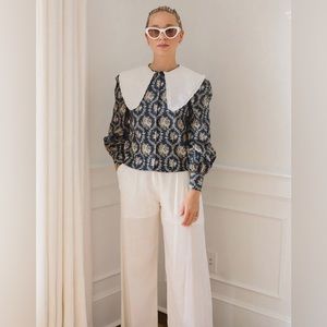 NWT Weworewhat Puff Sleeve Collared Floral Blouse
